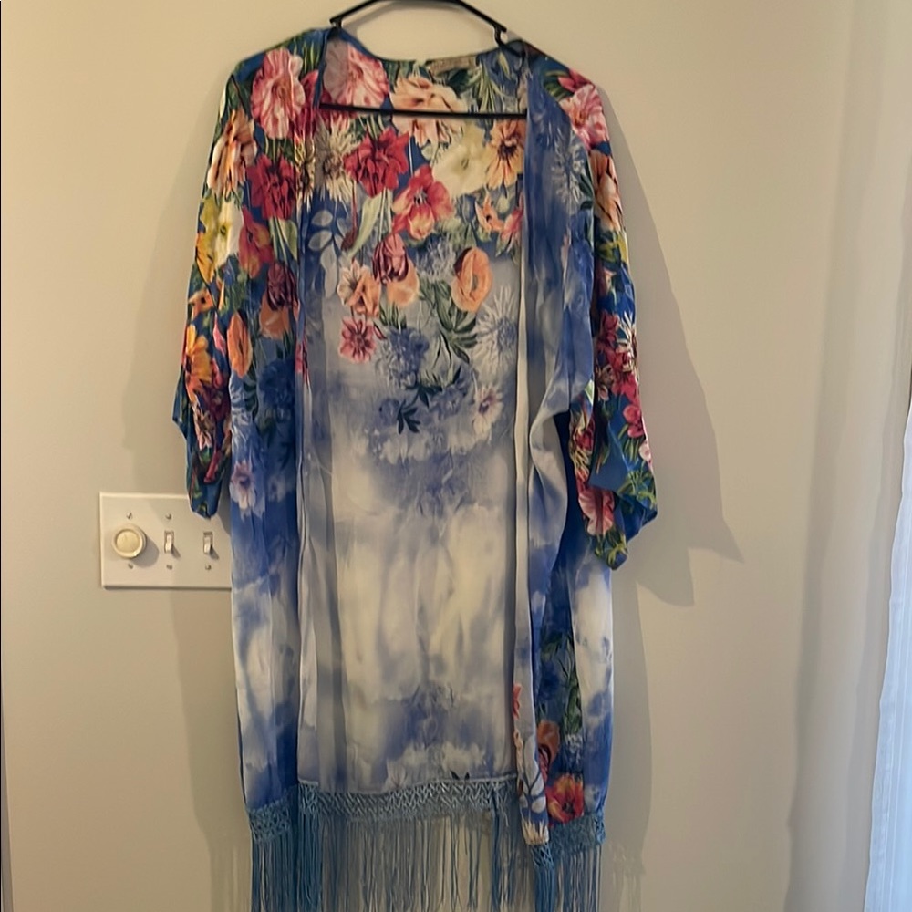 Floral Kimono with Fringe